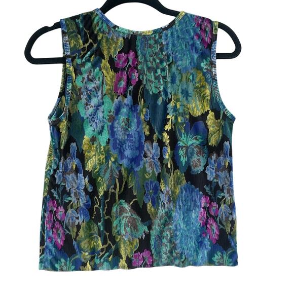 VTG Y2K Top M Accordion Ribbed Slinky Floral Blouse Party Work Club Boho Fairy - Picture 9 of 13